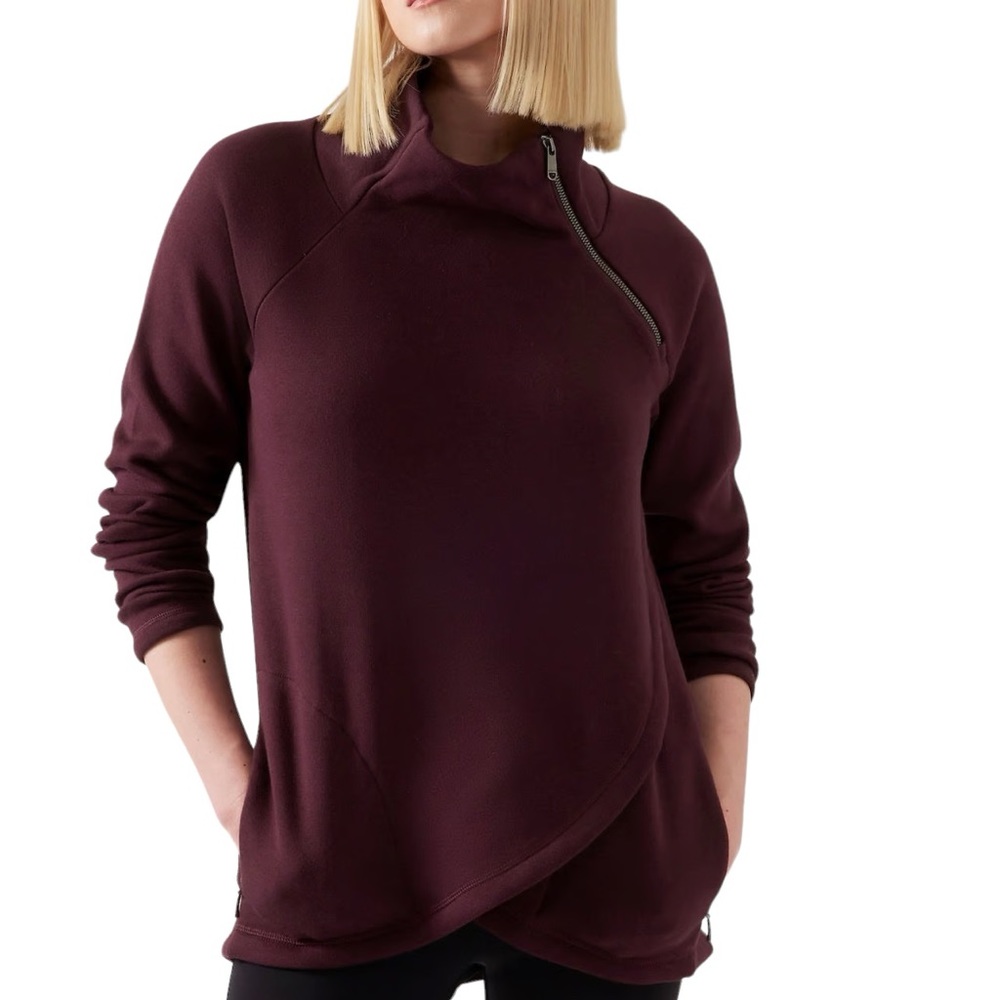 Athleta Burgundy Asymmetrical Zip Pullover Sweatshirt